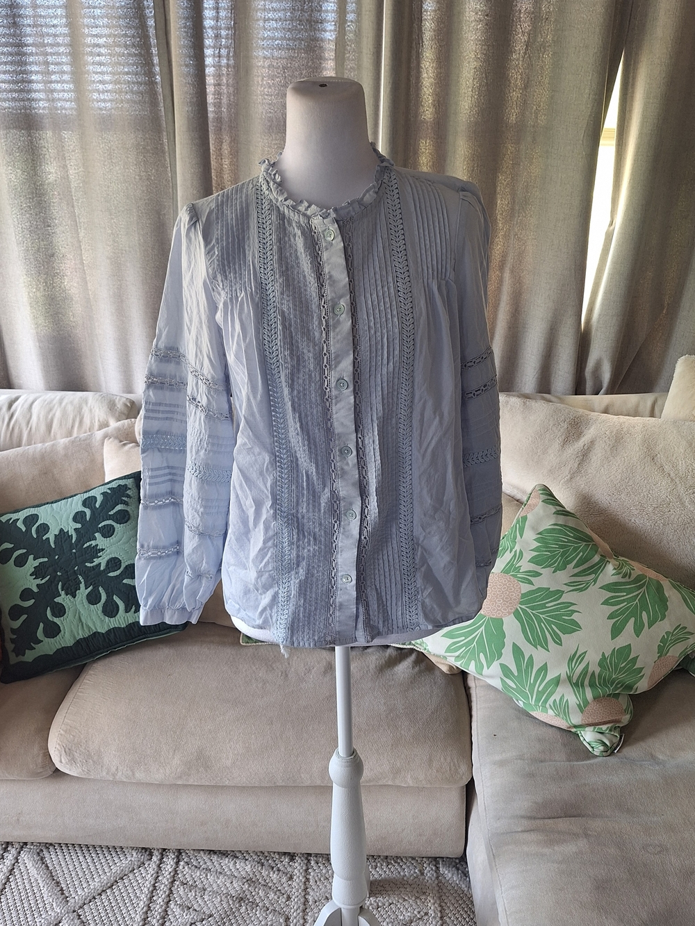 Madewell Light Blue Button-Down Lace-Trim Shirt
